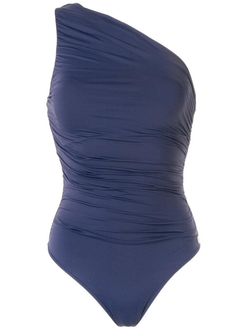 navy one shoulder swimsuit
