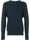 N•peal The Oxford Round Neck 1ply Jumper In Blue