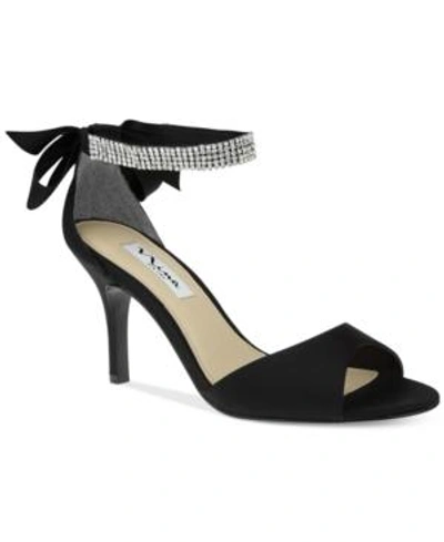Nina 'vinnie' Crystal Embellished Ankle Strap Sandal In Black
