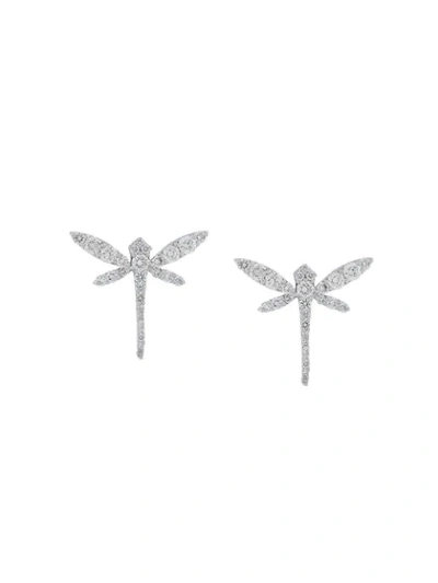 Anapsara 18kt Gold Dragonfly Diamond Stud Earrings In Metallic