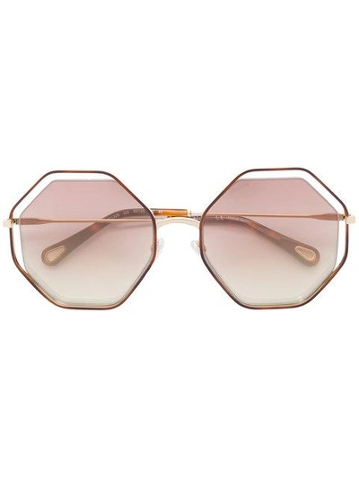 Chloé Gold & Pink Hexagon Sunglasses