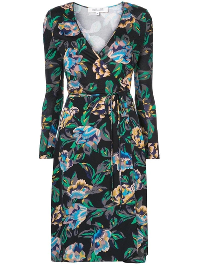 Diane Von Furstenberg Floral Wrap Dress In Black