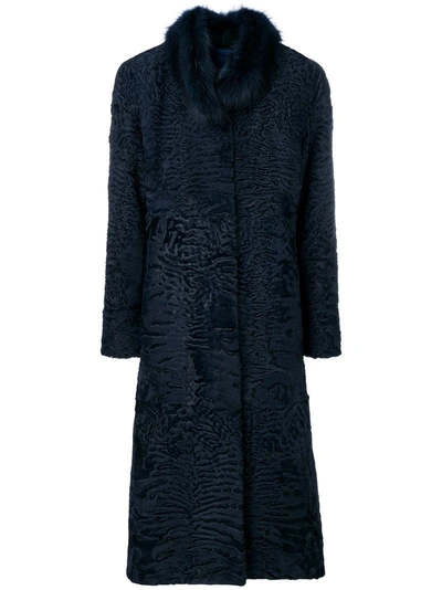 Liska Round Collar Coat In Blue