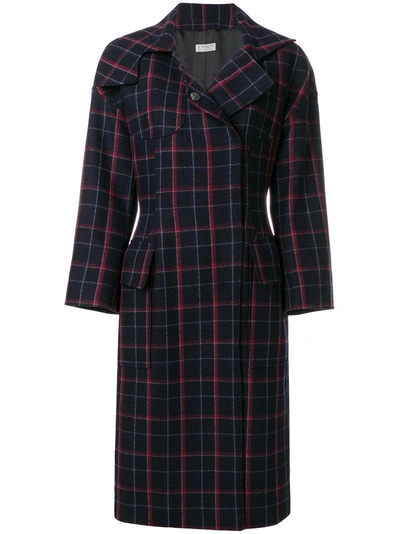 Alberto Biani Plaid Concealed Button Coat In Blue