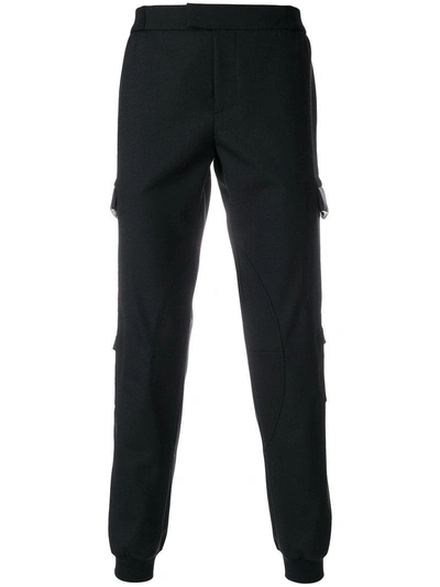 Les Hommes Urban Leather Trim Flap Trousers In Black