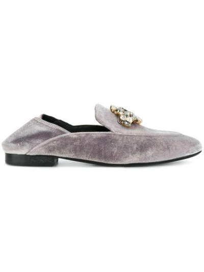 Caruso Embellished Fur Mules In Grey