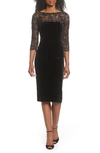 Eliza J Petite Lace-trim 3/4-sleeve Velvet Dress In Black