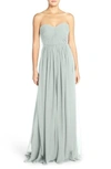 Jenny Yoo Mira Convertible Strapless Chiffon Gown In Morning Mist