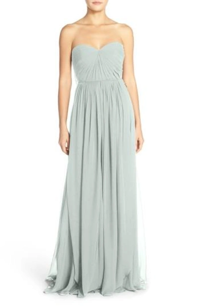 Jenny Yoo Mira Convertible Strapless Chiffon Gown In Morning Mist