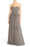 Jenny Yoo Mira Convertible Strapless Chiffon Gown In Charcoal