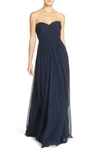 Jenny Yoo Mira Convertible Strapless Chiffon Gown In Navy