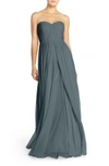 Jenny Yoo Mira Convertible Strapless Chiffon Gown In Denmark Blue