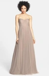 Jenny Yoo Annabelle Convertible Tulle Column Dress In Mink Grey