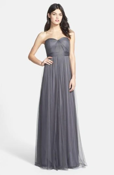 Jenny Yoo Annabelle Convertible Tulle Column Dress In Shadow Grey