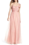 Jenny Yoo Annabelle Convertible Tulle Column Dress In Begonia Pink
