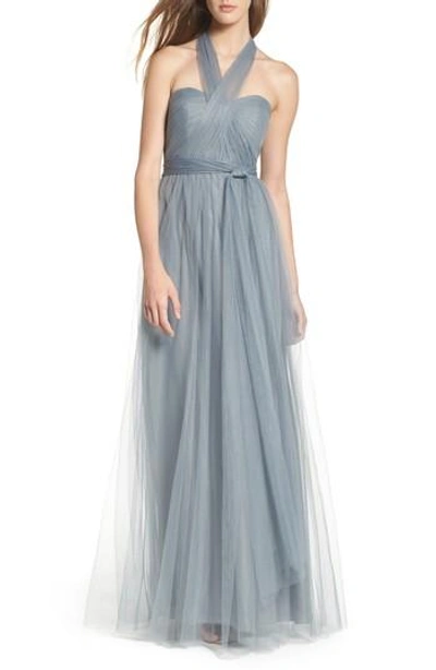 Jenny Yoo Annabelle Convertible Tulle Column Dress In Mayan Blue