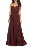 Jenny Yoo Inesse Chiffon V-neck Spaghetti Strap Gown In Hibiscus