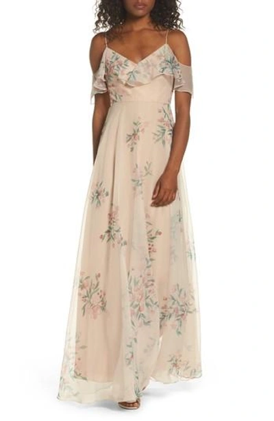 Jenny Yoo Mila Cold Shoulder Gown In Blush Chai
