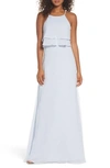 Jenny Yoo Charlie Ruffle Chiffon Gown In Whisper Blue