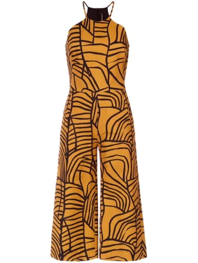 Andrea Marques Wide Leg Cropped Jumpsuit In Yellow