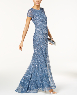 adrianna papell blue sequin dress