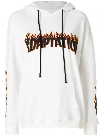 Adaptation Flame Logo Embroidered Hoodie In White