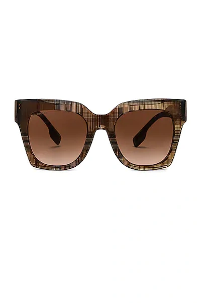 Burberry Kitty Sunglasses In Birch Brown Check & Gradient Dark Brown