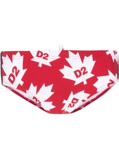 Dsquared2 Maple Leaf Logo-print Swim Trunks In Rot