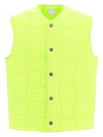 Bottega Veneta Buttoned V-neck Padded Vest In Yellow