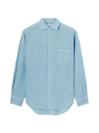 Loro Piana Abdre Arizona Linen Button-up Shirt In Pearl Blue