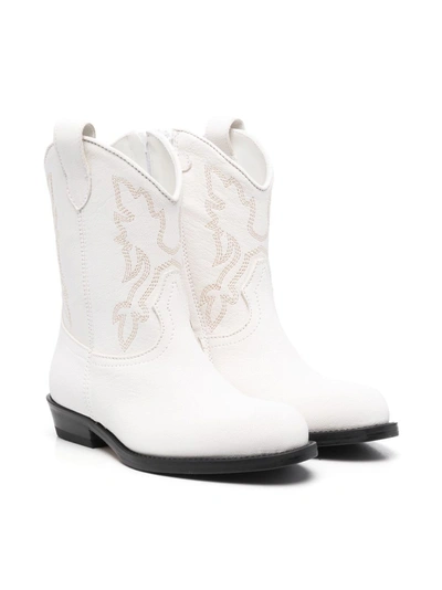 Gallucci Teen Leather Western Boots In White