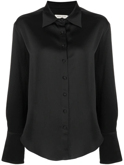 Anna Quan Lana Satin Button-front Shirt In Black