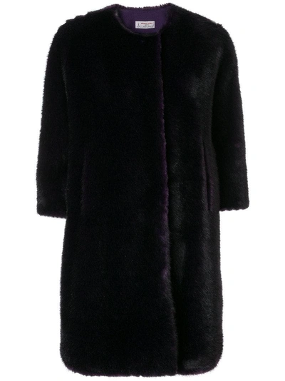 Alberto Biani Faux Fur Collarless Coat - Purple