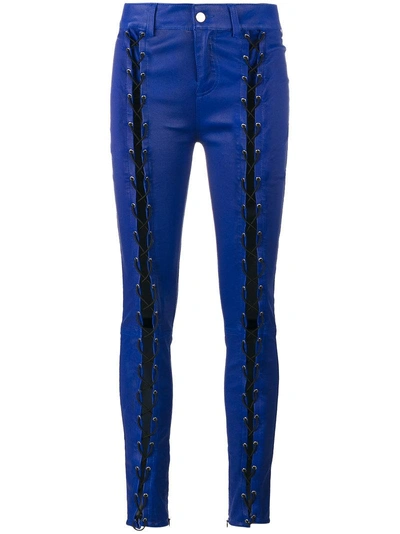 Filles À Papa Skinny Lace-up Leather Trousers In Blue