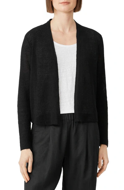 Eileen Fisher Ribbed Organic Linen & Cotton Cardigan In Black
