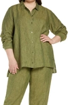 Eileen Fisher Classic Collar Organic Linen Boxy Shirt In Coriander