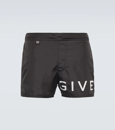 Givenchy Straight-leg Short-length Logo-print Swim Shorts In Black&white