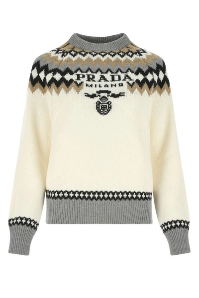 Prada Embroidered Cashmere Sweater  Printed  Donna 38 In Multicolor