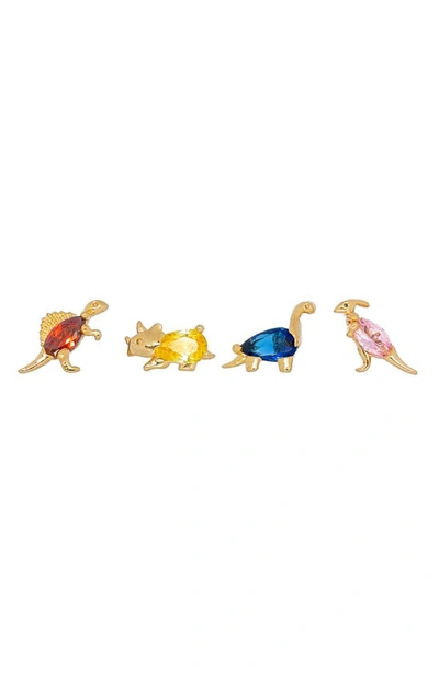 Girls Crew Dinosaur Dance Set Of 4 Mismatched Stud Earring Set In Gold-plated