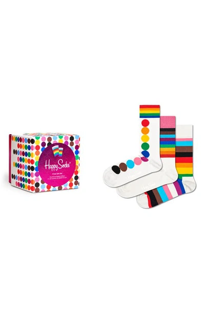 Happy Socks Assorted 3-pack Pride Socks Gift Set In White/ Multi