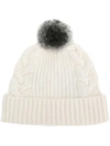 N•peal Pompom Beanie Hat In New Ivory + Charcoal Lwt
