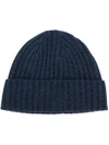 N•peal Chunky Rib Knit Beanie Hat In Blue
