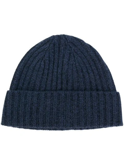 N•peal Chunky Rib Knit Beanie Hat In Blue