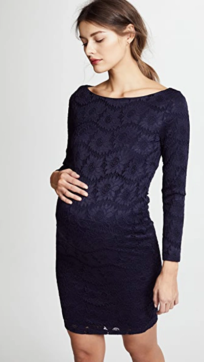 Ingrid & Isabel Boat Neck Lace Maternity Dress In True Navy | ModeSens