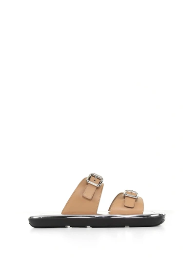 Prada Leather Sandal With Buckles In Beige