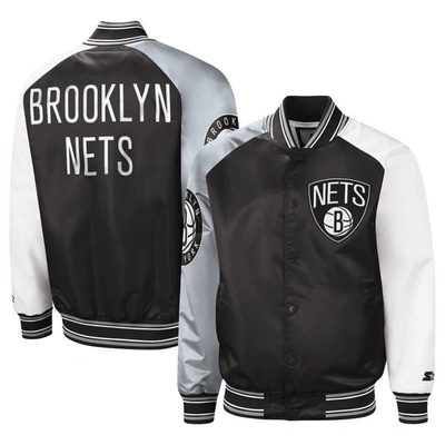 Starter Black/gray Brooklyn Nets Reliever Varsity Satin Raglan Full-snap Jacket