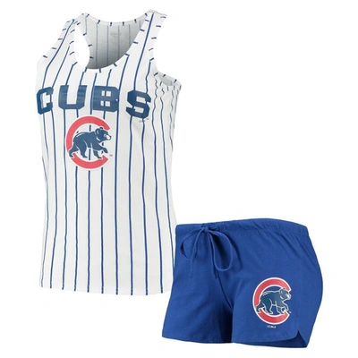 Concepts Sport Women's  Royal, White Chicago Cubs Vigor Racerback Tank Top And Shorts Sleep Set In Royal,white