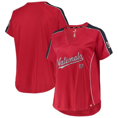 Profile Red Washington Nationals Plus Size Diva Notch Neck Raglan T-shirt