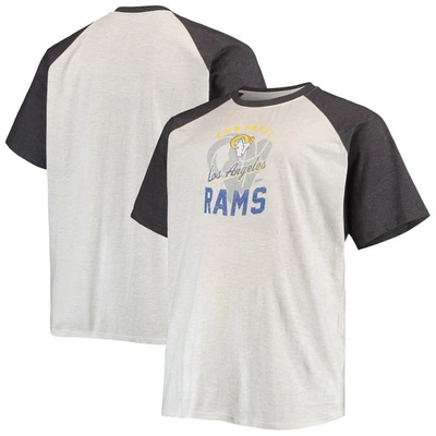 Profile Oatmeal/heathered Charcoal Los Angeles Rams Big & Tall Raglan T-shirt