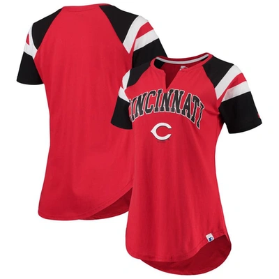 Starter Women's  Black, Red Cincinnati Reds Game On Notch Neck Raglan T-shirt In Black,red